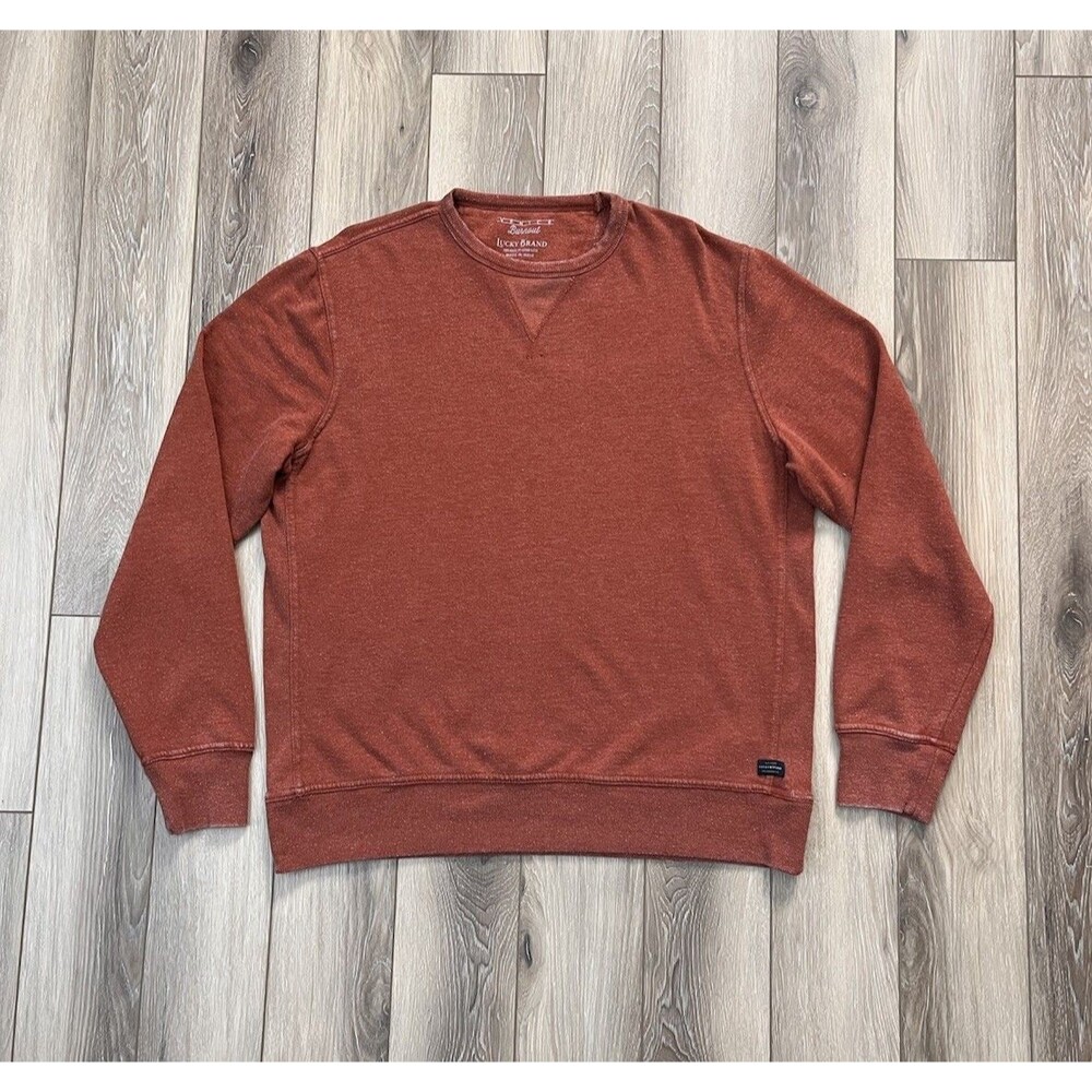 Lucky Brand Venice Burnout Sweatshirt Mens Sz Large Orange Pullover Long Sleeve
